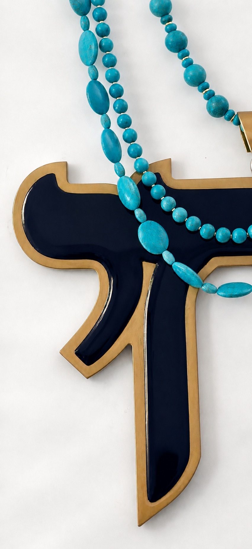 HAI WALL NECKLACE, enamel and brass with turquoise beads
